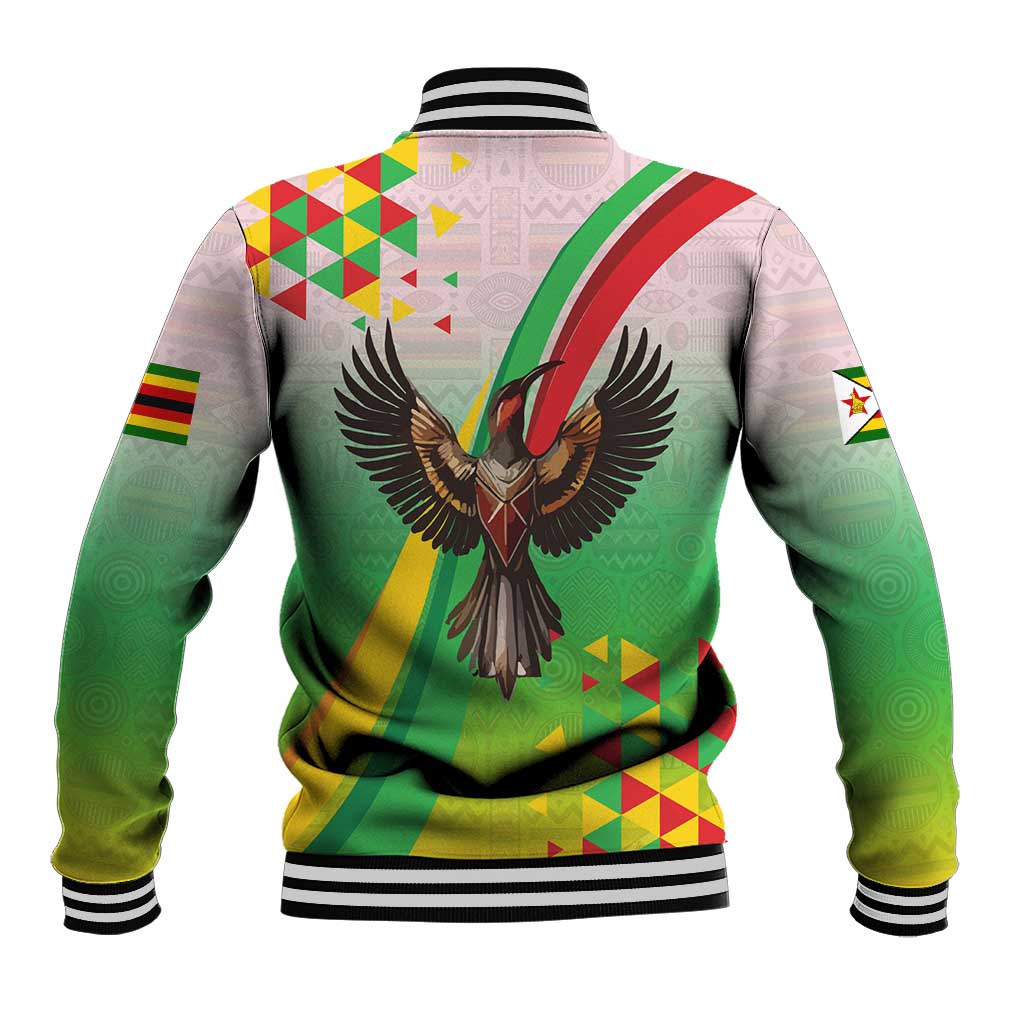 Vibe Zimbabwe Baseball Jacket Tribal-Inspired Background with Geometric Flag Color Design