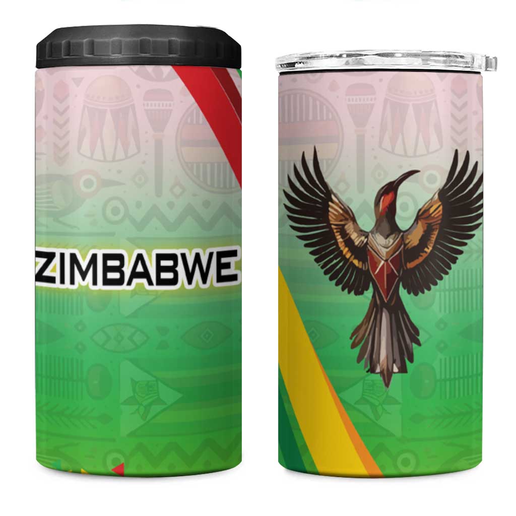 Vibe Zimbabwe 4 in 1 Can Cooler Tumbler Tribal-Inspired Background with Geometric Flag Color Design
