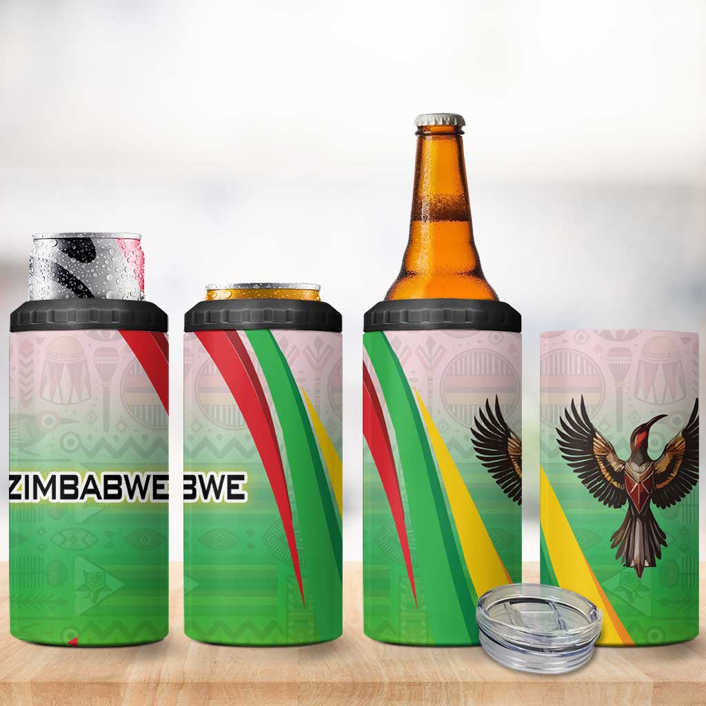 Vibe Zimbabwe 4 in 1 Can Cooler Tumbler Tribal-Inspired Background with Geometric Flag Color Design