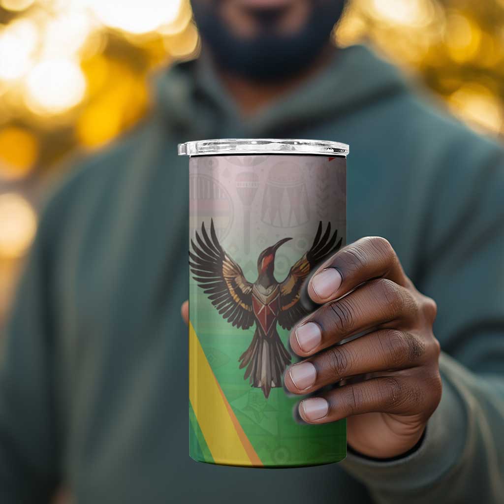 Vibe Zimbabwe 4 in 1 Can Cooler Tumbler Tribal-Inspired Background with Geometric Flag Color Design