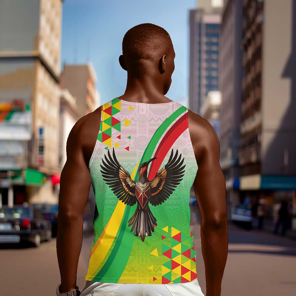 Vibe Zimbabwe Men Tank Top Tribal-Inspired Background with Geometric Flag Color Design