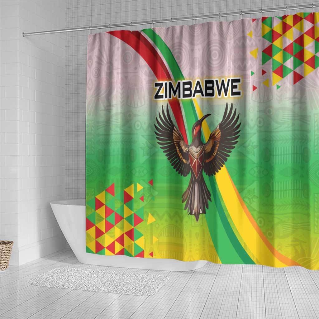 Vibe Zimbabwe Shower Curtain Tribal-Inspired Background with Geometric Flag Color Design