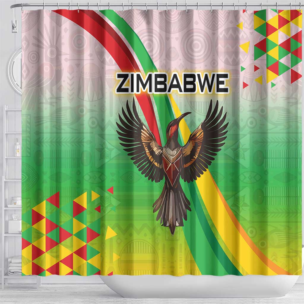 Vibe Zimbabwe Shower Curtain Tribal-Inspired Background with Geometric Flag Color Design