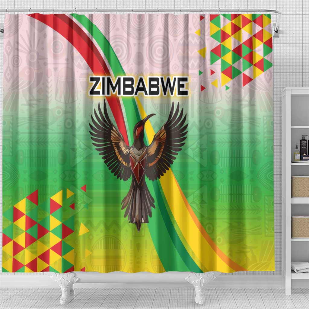 Vibe Zimbabwe Shower Curtain Tribal-Inspired Background with Geometric Flag Color Design