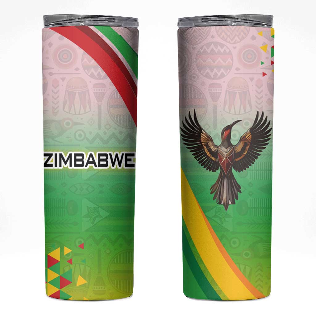 Vibe Zimbabwe Skinny Tumbler Tribal-Inspired Background with Geometric Flag Color Design