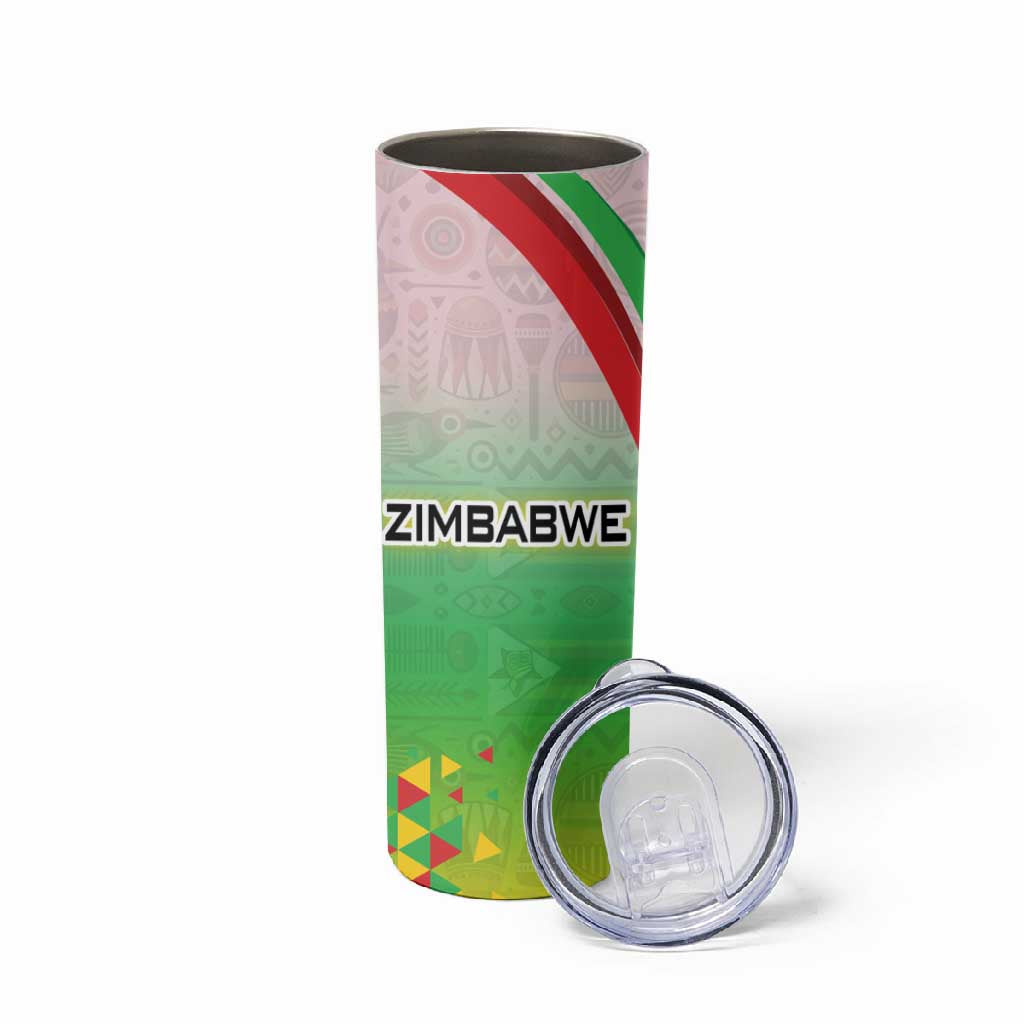 Vibe Zimbabwe Skinny Tumbler Tribal-Inspired Background with Geometric Flag Color Design