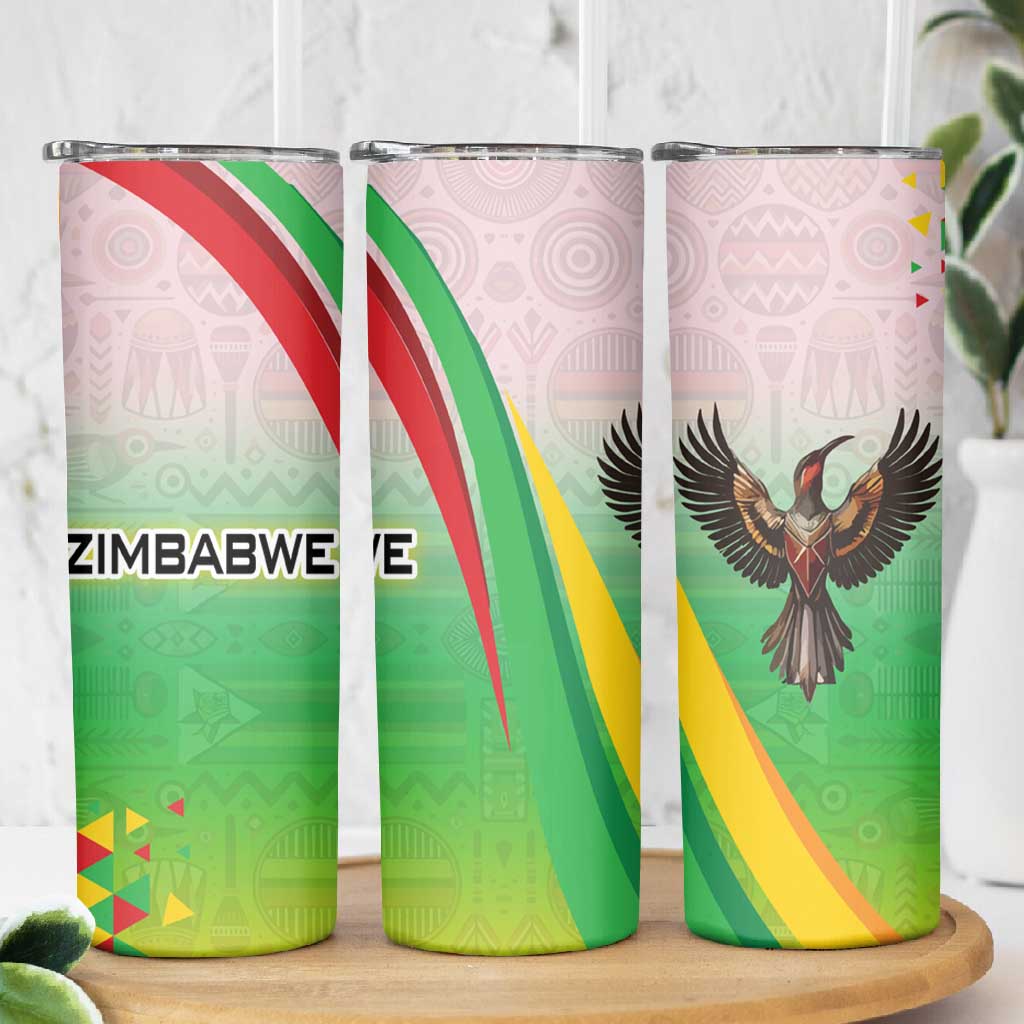 Vibe Zimbabwe Skinny Tumbler Tribal-Inspired Background with Geometric Flag Color Design