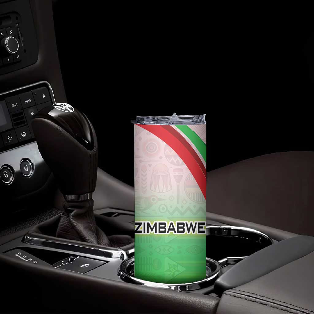 Vibe Zimbabwe Skinny Tumbler Tribal-Inspired Background with Geometric Flag Color Design