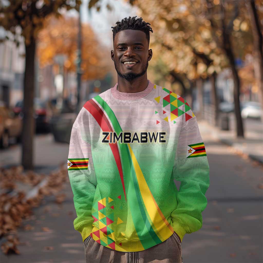 Vibe Zimbabwe Sweatshirt Tribal-Inspired Background with Geometric Flag Color Design