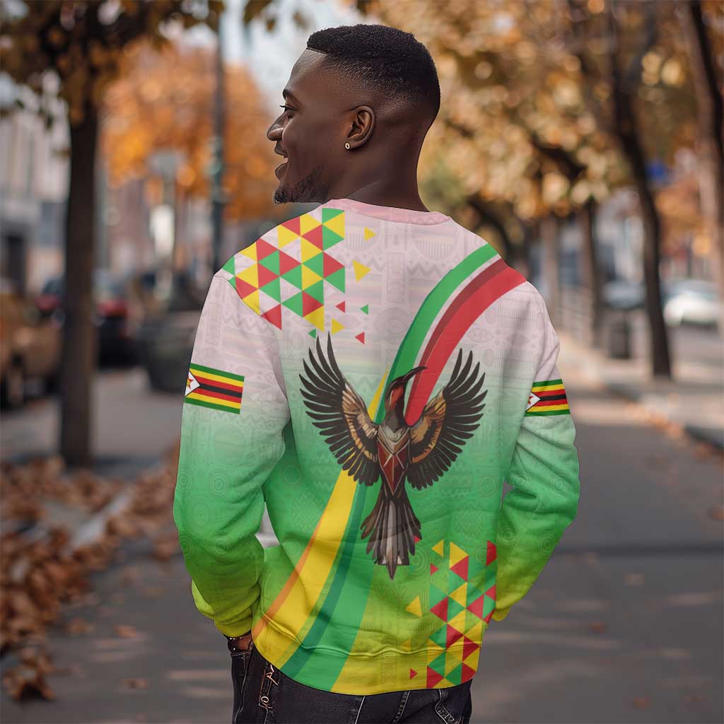 Vibe Zimbabwe Sweatshirt Tribal-Inspired Background with Geometric Flag Color Design