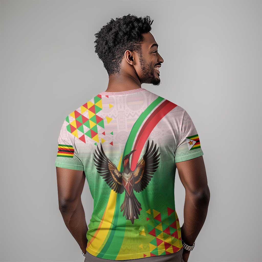 Vibe Zimbabwe T shirt Tribal-Inspired Background with Geometric Flag Color Design