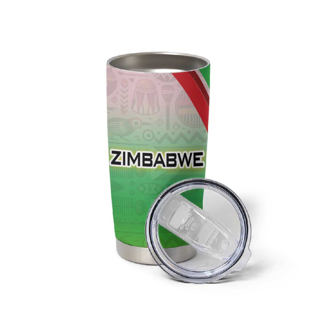Vibe Zimbabwe Tumbler Cup Tribal-Inspired Background with Geometric Flag Color Design