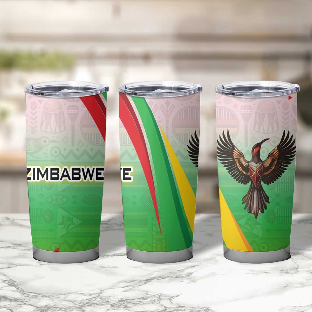 Vibe Zimbabwe Tumbler Cup Tribal-Inspired Background with Geometric Flag Color Design