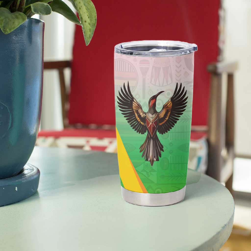 Vibe Zimbabwe Tumbler Cup Tribal-Inspired Background with Geometric Flag Color Design