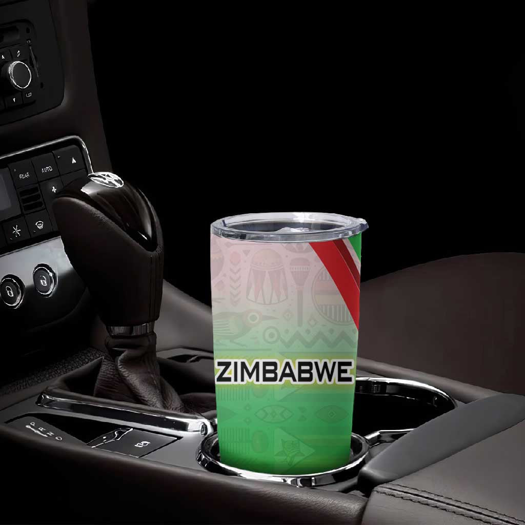 Vibe Zimbabwe Tumbler Cup Tribal-Inspired Background with Geometric Flag Color Design