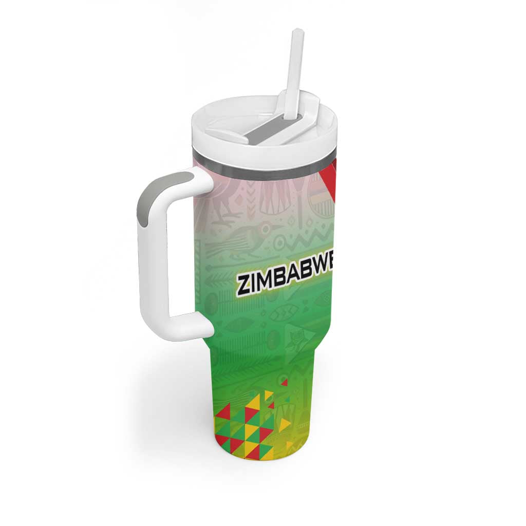 Vibe Zimbabwe Tumbler With Handle Tribal-Inspired Background with Geometric Flag Color Design