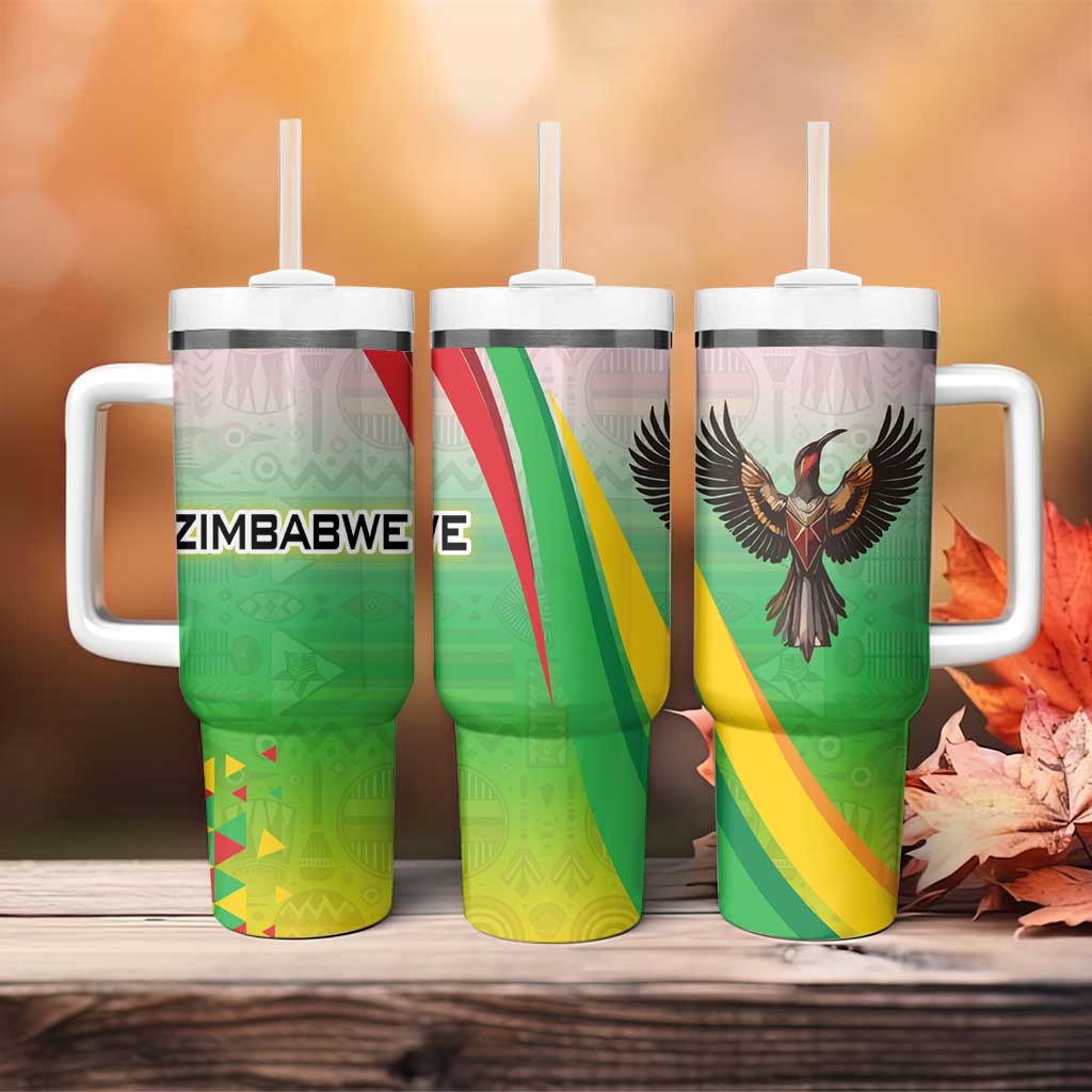 Vibe Zimbabwe Tumbler With Handle Tribal-Inspired Background with Geometric Flag Color Design