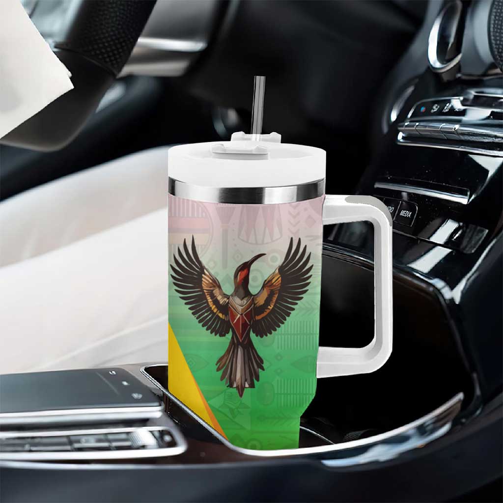 Vibe Zimbabwe Tumbler With Handle Tribal-Inspired Background with Geometric Flag Color Design