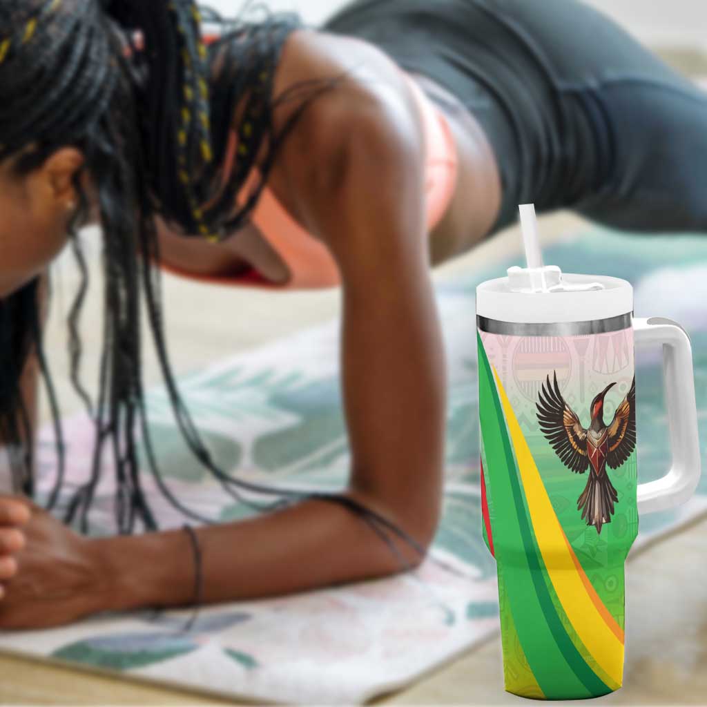 Vibe Zimbabwe Tumbler With Handle Tribal-Inspired Background with Geometric Flag Color Design