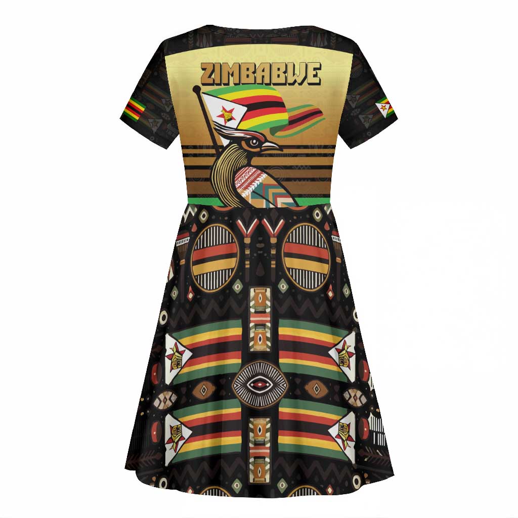 Pride Zimbabwe Kid Short Sleeve Dress Zimbabwean Bird, Tribal Patterns and Pan-African Colors