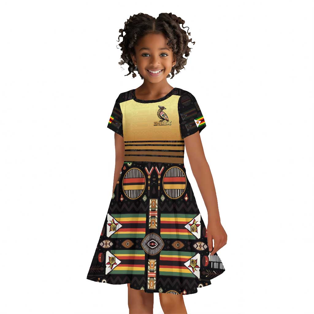 Pride Zimbabwe Kid Short Sleeve Dress Zimbabwean Bird, Tribal Patterns and Pan-African Colors