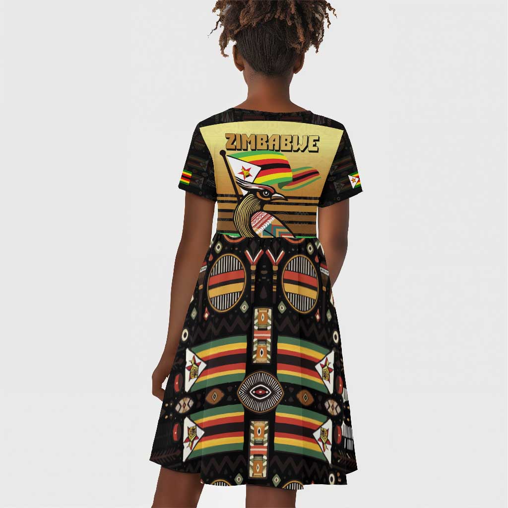 Pride Zimbabwe Kid Short Sleeve Dress Zimbabwean Bird, Tribal Patterns and Pan-African Colors