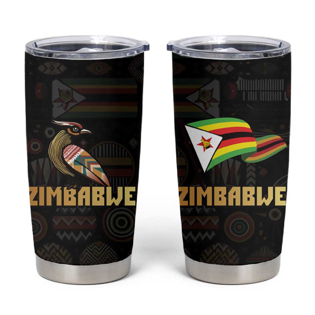 Pride Zimbabwe Tumbler Cup Zimbabwean Bird, Tribal Patterns and Pan-African Colors