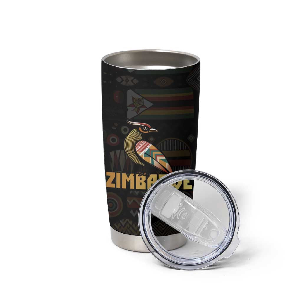 Pride Zimbabwe Tumbler Cup Zimbabwean Bird, Tribal Patterns and Pan-African Colors