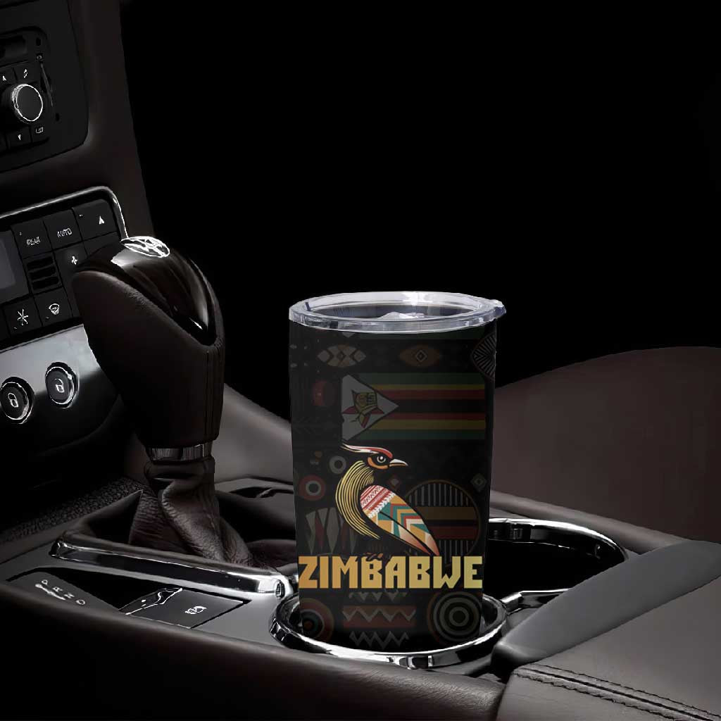 Pride Zimbabwe Tumbler Cup Zimbabwean Bird, Tribal Patterns and Pan-African Colors