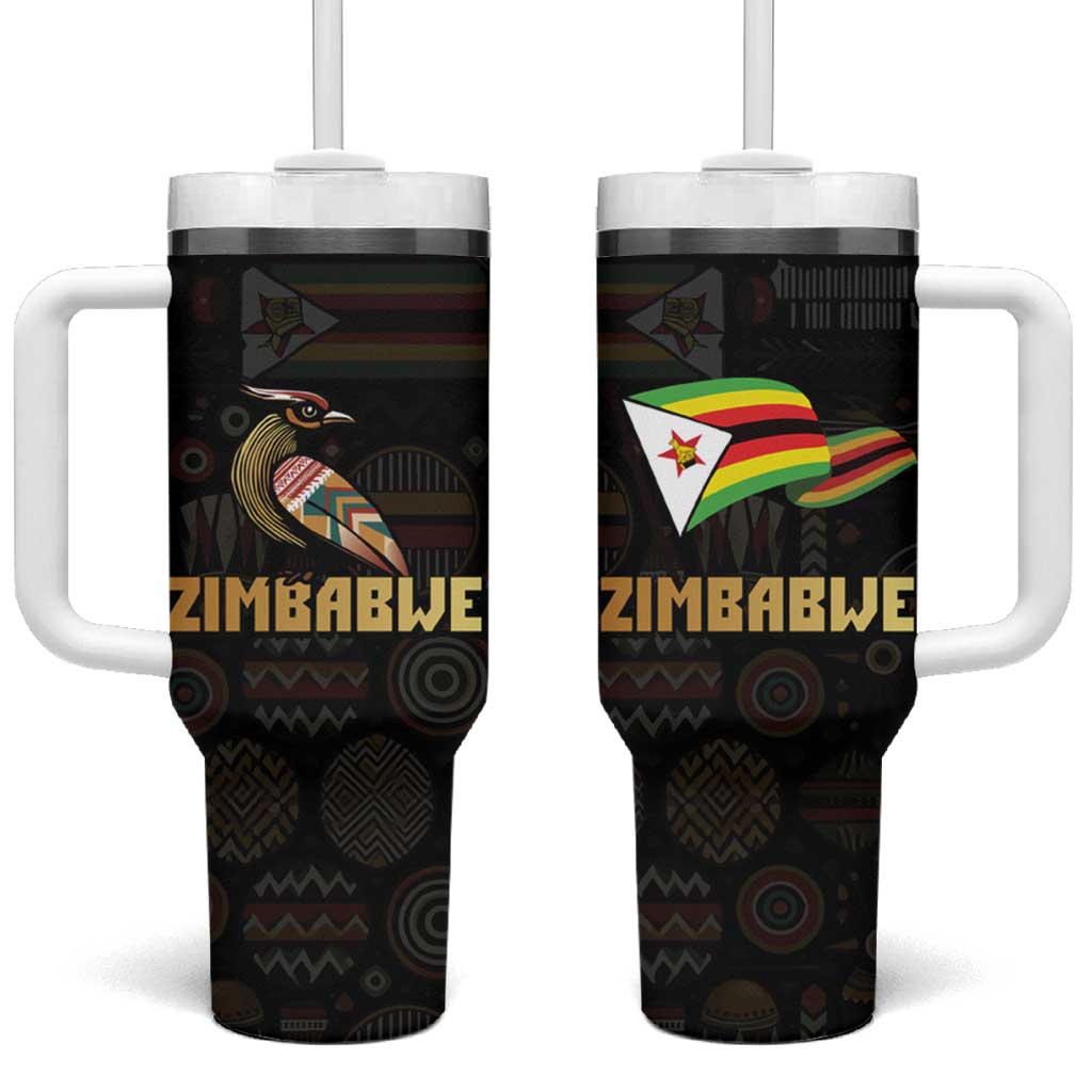 Pride Zimbabwe Tumbler With Handle Zimbabwean Bird, Tribal Patterns and Pan-African Colors
