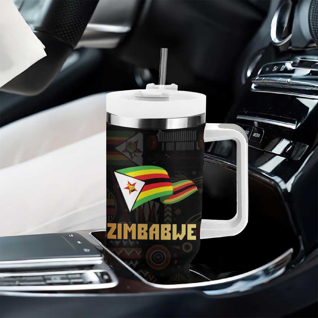 Pride Zimbabwe Tumbler With Handle Zimbabwean Bird, Tribal Patterns and Pan-African Colors