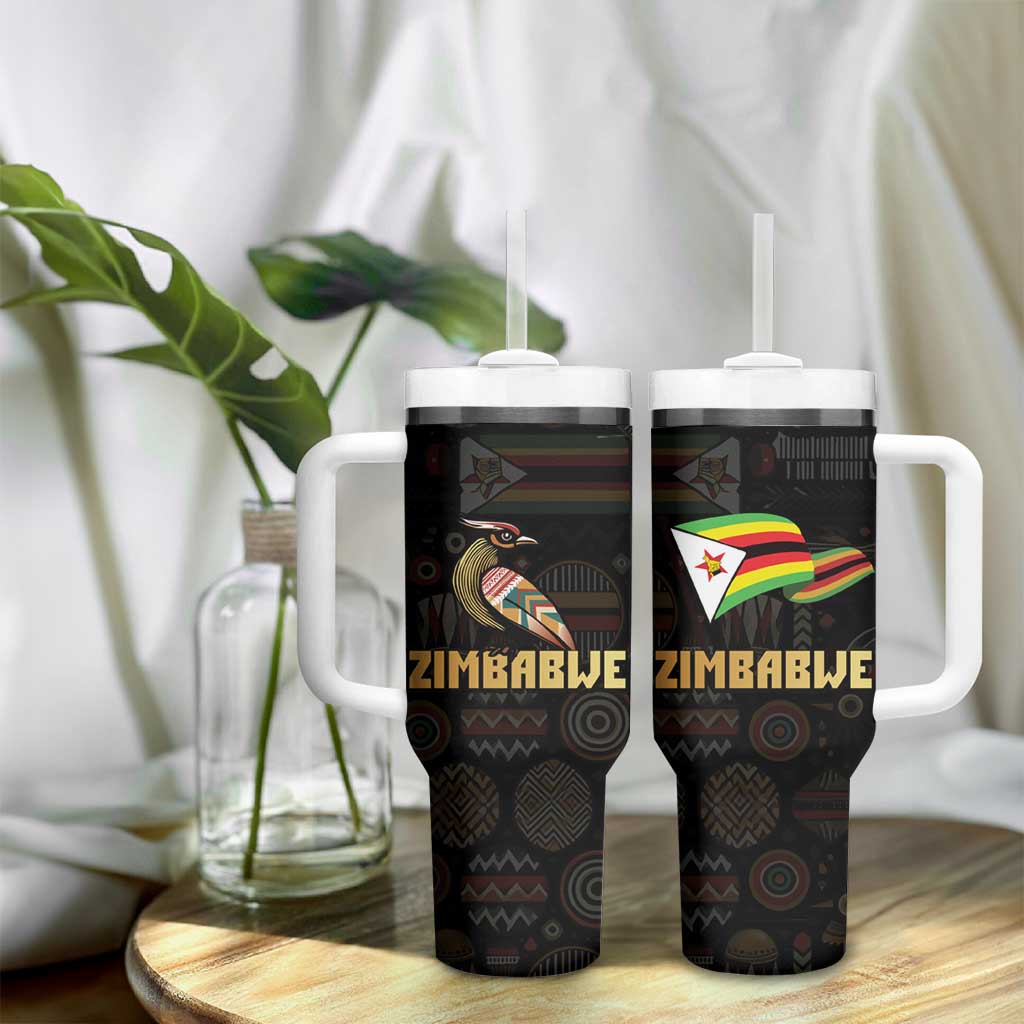 Pride Zimbabwe Tumbler With Handle Zimbabwean Bird, Tribal Patterns and Pan-African Colors