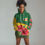 Zimbabwe Flag Map Hoodie Dress African Tribal Pattern Red Hibiscus Flowers