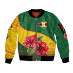 Zimbabwe Flag Map Sleeve Zip Bomber Jacket African Tribal Pattern Red Hibiscus Flowers