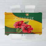 Zimbabwe Flag Map Tablecloth African Tribal Pattern Red Hibiscus Flowers