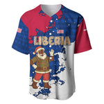 Liberia Christmas Baseball Jersey Santa Claus Map Graphic and Red Blue Festive - African Pride