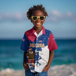 Liberia Christmas Kid Hawaiian Shirt Santa Claus Map Graphic and Red Blue Festive - African Pride