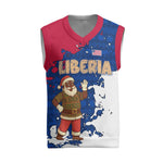 Liberia Christmas Knitted V-Neck Vest Santa Claus Map Graphic and Red Blue Festive - African Pride