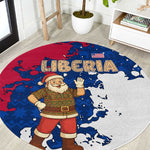 Liberia Christmas Round Carpet Santa Claus Map Graphic and Red Blue Festive - African Pride