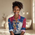 Liberia Christmas Women Casual Shirt Santa Claus Map Graphic and Red Blue Festive - African Pride