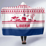 Liberia Christmas Hooded Blanket Red Wildlife Silhouettes and White Blue Holiday - African Pride