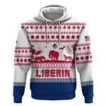 Liberia Christmas Hoodie Red Wildlife Silhouettes and White Blue Holiday - African Pride