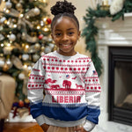 Liberia Christmas Kid Ugly Christmas Sweater Red Wildlife Silhouettes and White Blue Holiday - African Pride