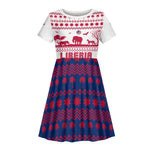 Liberia Christmas Kid Short Sleeve Dress Red Wildlife Silhouettes and White Blue Holiday - African Pride