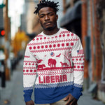 Liberia Christmas Long Sleeve Shirt Red Wildlife Silhouettes and White Blue Holiday - African Pride