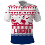 Liberia Christmas Polo Shirt Red Wildlife Silhouettes and White Blue Holiday - African Pride