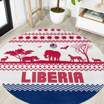 Liberia Christmas Round Carpet Red Wildlife Silhouettes and White Blue Holiday - African Pride