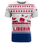 Liberia Christmas T shirt Red Wildlife Silhouettes and White Blue Holiday - African Pride
