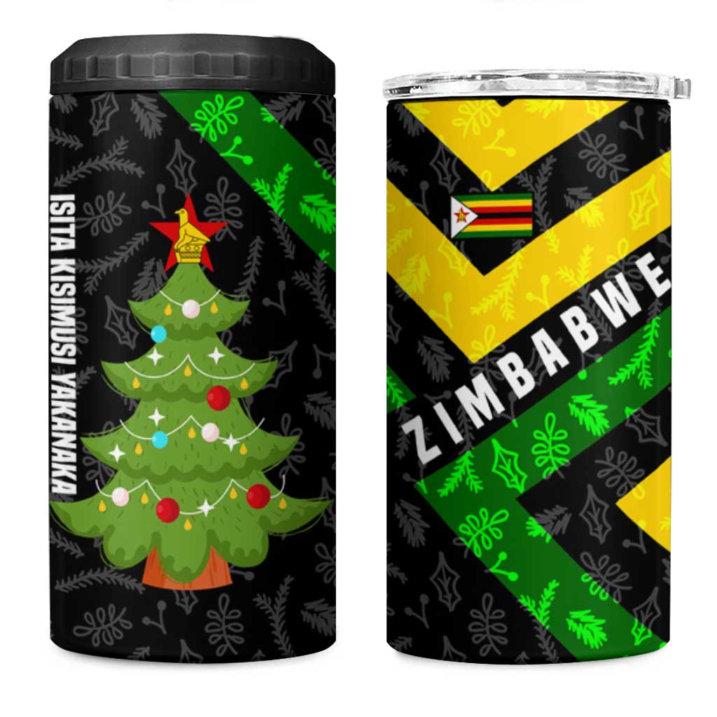 Zimbabwe Christmas 4 in 1 Can Cooler Tumbler Flag Colors Xmas Tree and Holiday - African Pride