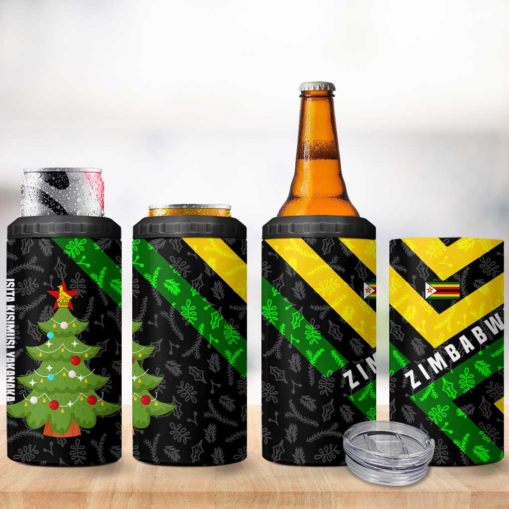 Zimbabwe Christmas 4 in 1 Can Cooler Tumbler Flag Colors Xmas Tree and Holiday - African Pride